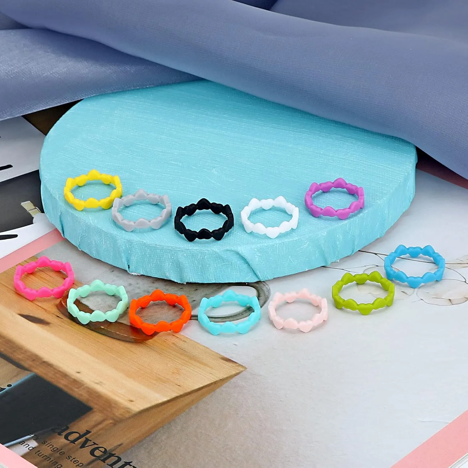 Longbeauty 10 Pack Candy Color Wedding Band for Men Women Flexible Comfort Sport Silicone Ring Black Red Blue Yellow Pink White Green Purple