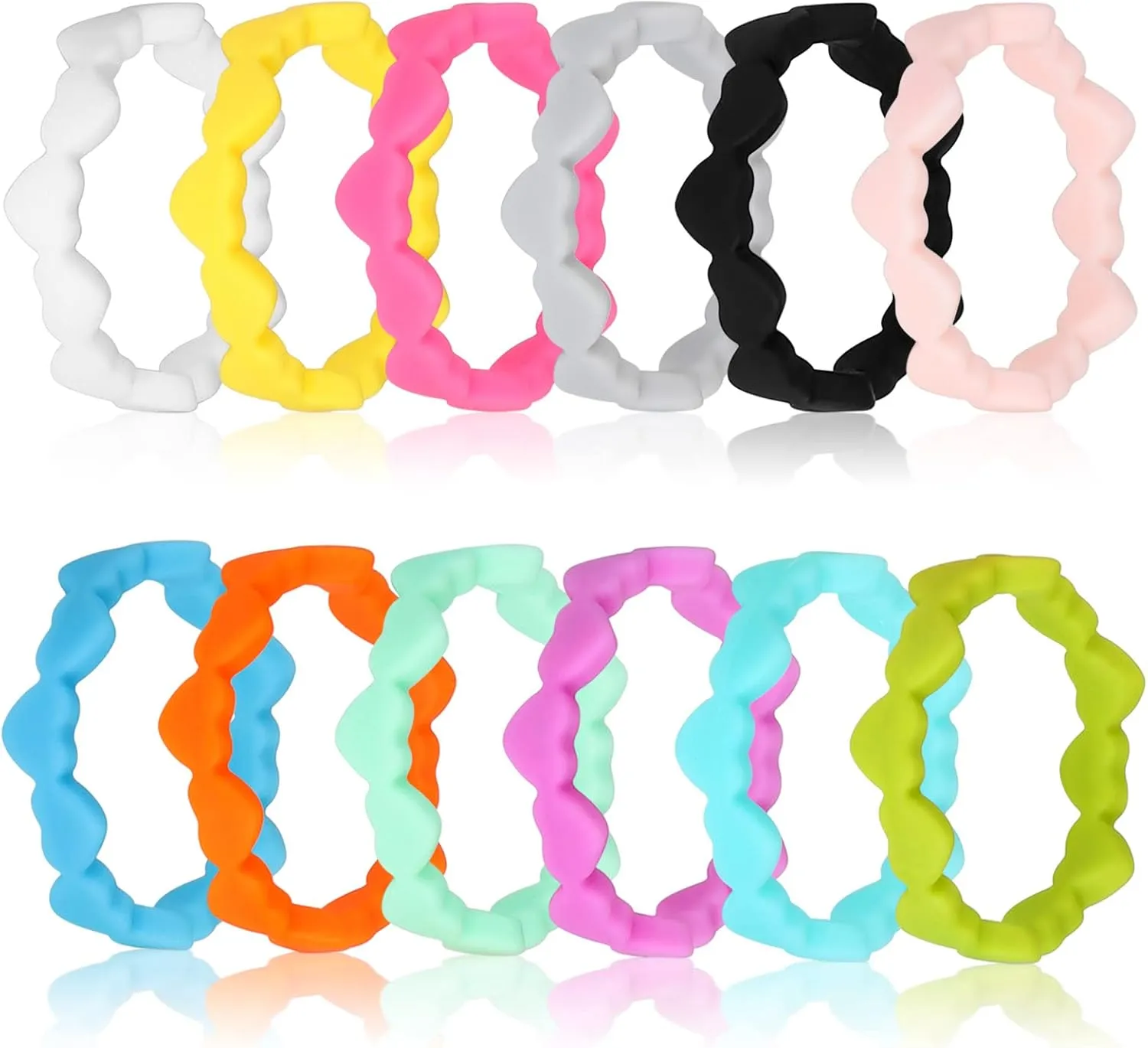Longbeauty 10 Pack Candy Color Wedding Band for Men Women Flexible Comfort Sport Silicone Ring Black Red Blue Yellow Pink White Green Purple