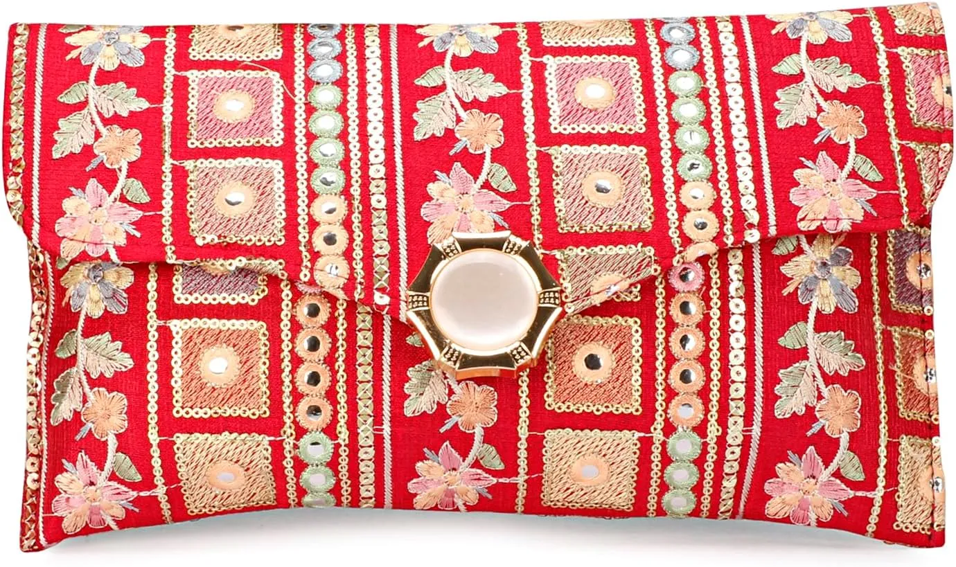 LONGING TO BUY Handcrafted Sling Bag Foldover Clutch For Women, Jaipuri Handicraft Sling Bag For Women