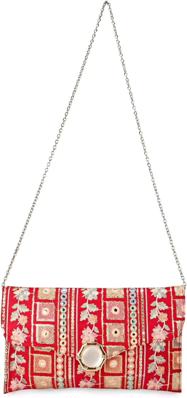 LONGING TO BUY Handcrafted Sling Bag Foldover Clutch For Women, Jaipuri Handicraft Sling Bag For Women