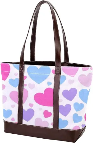 Love Pattern-1654 Tote Bags Durable Leather Canvas Purses and Handbags for Women Top Handle Shoulder Satchel Hobo Bags