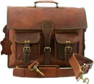 Madosh, Men's Genuine Leather Briefcase Bag Shoulder Crossbody Brown Office Laptop Messenger Handmade Vintage Style Bag