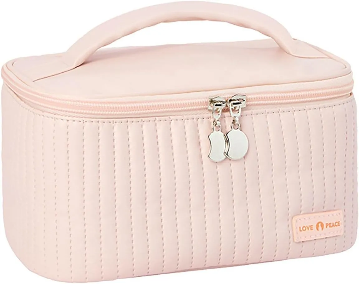 Makeup Bags for Women,PU Leather Large Capacity Waterproof Portable Makeup Bag Organizer,Travel Toiletry Bag,Travel Cosmetic Bag,Pink Makeup Bag for Gifts Girls Women Daughter