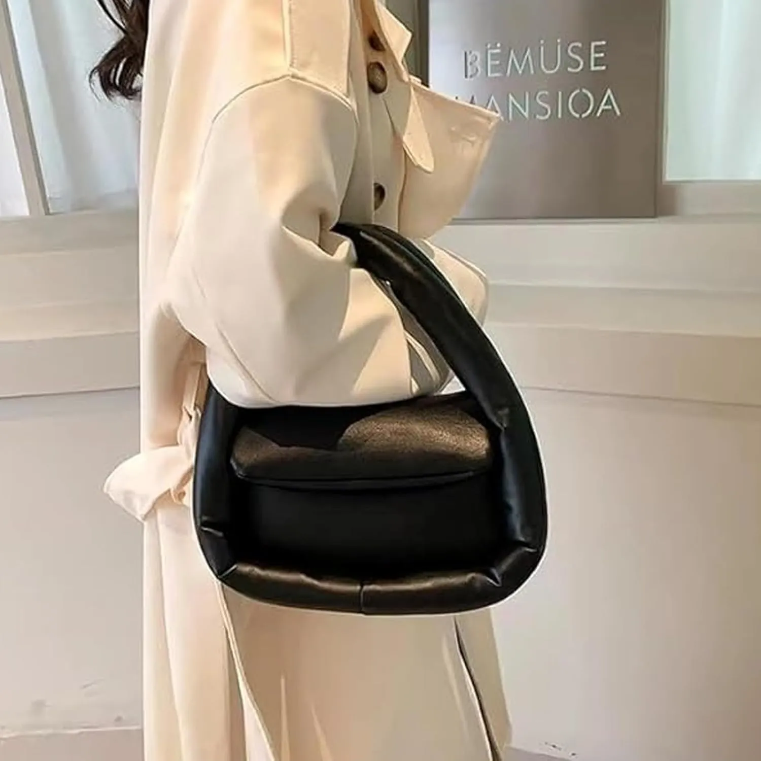 Medium Puffer Bag for Women Padded Pu Leather Satchel Bags Lightweight Top Handle Purses Shoulder Bag Crossbody Bag
