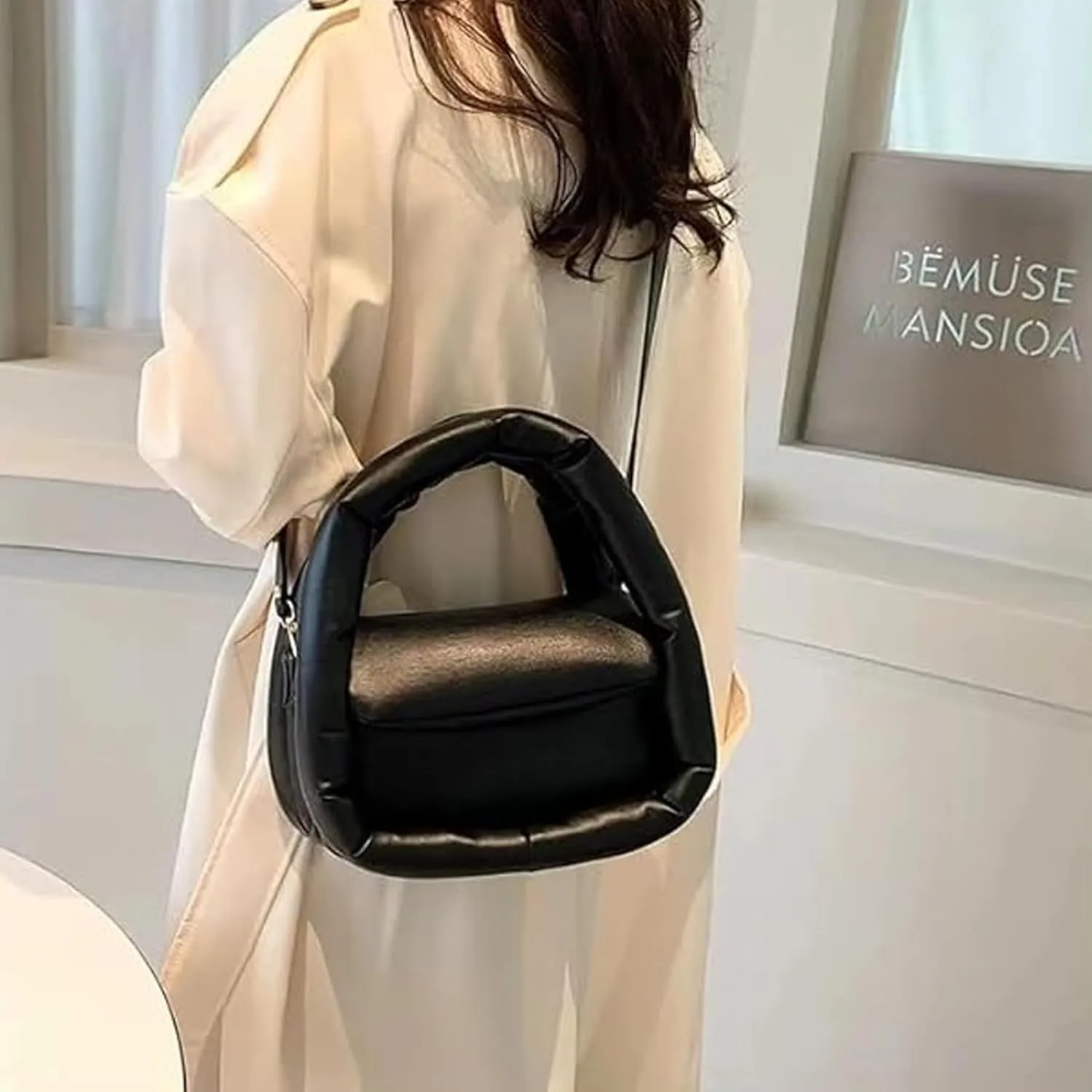 Medium Puffer Bag for Women Padded Pu Leather Satchel Bags Lightweight Top Handle Purses Shoulder Bag Crossbody Bag