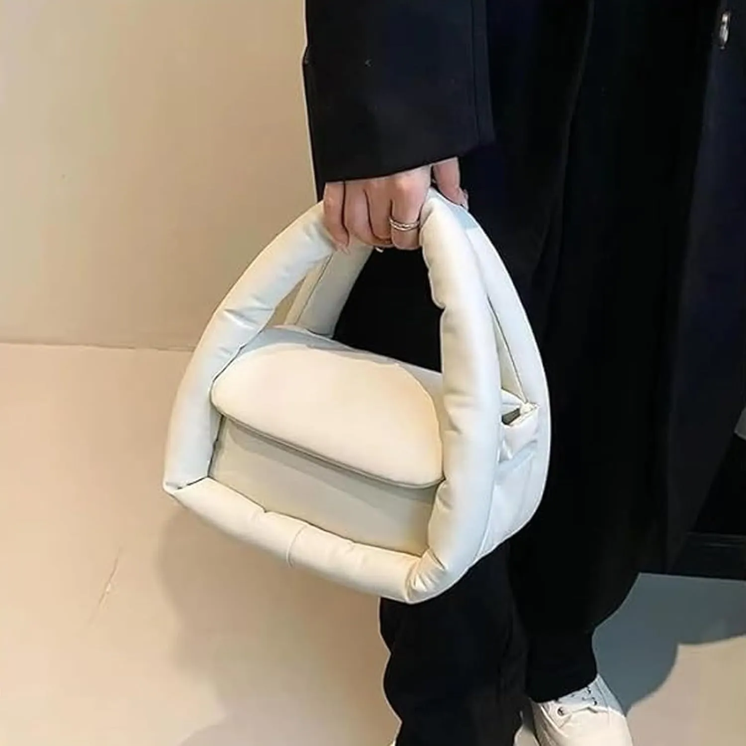 Medium Puffer Bag for Women Padded Pu Leather Satchel Bags Lightweight Top Handle Purses Shoulder Bag Crossbody Bag