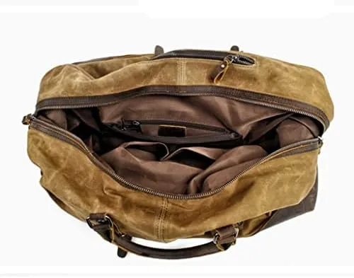 Men Travel Bags Hand Luggage Bags Canvas Leather Travel Duffel Bags Shoulder Bags Large Capacity Weekend Overnight (A)