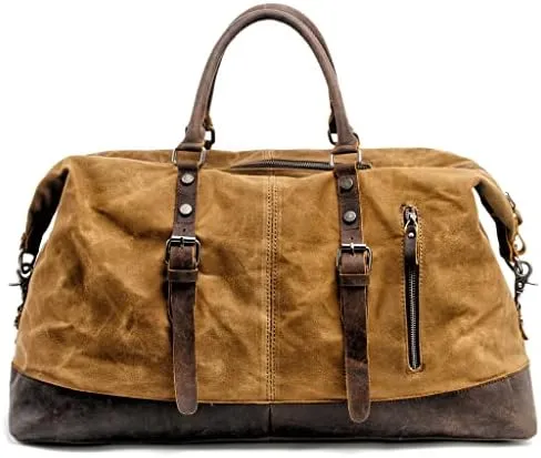 Men Travel Bags Hand Luggage Bags Canvas Leather Travel Duffel Bags Shoulder Bags Large Capacity Weekend Overnight (A)