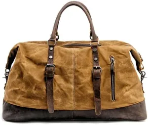 Men Travel Bags Hand Luggage Bags Canvas Leather Travel Duffel Bags Shoulder Bags Large Capacity Weekend Overnight (A)