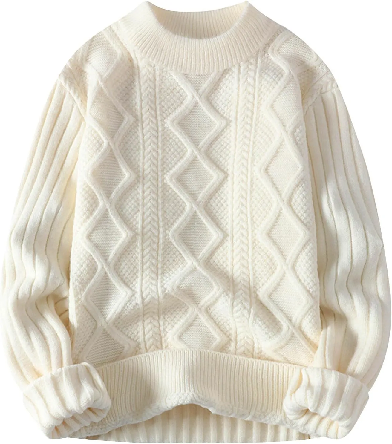 Mens Cable Knit Sweater Plus Size Knitted Chunky Pullover Loose Crewneck Sweater Winter Thermal Long Sleeve Knitwear