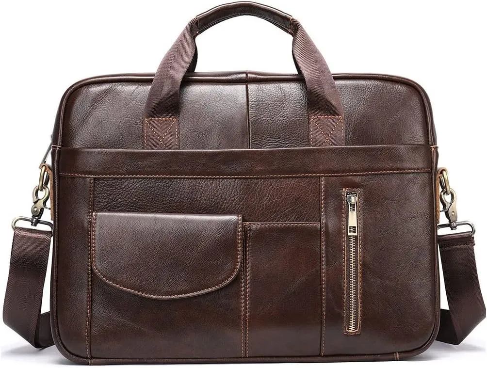 Men's Leather Bags Leather Laptop Bags Document Briefcases Zipper Men's Business Bags