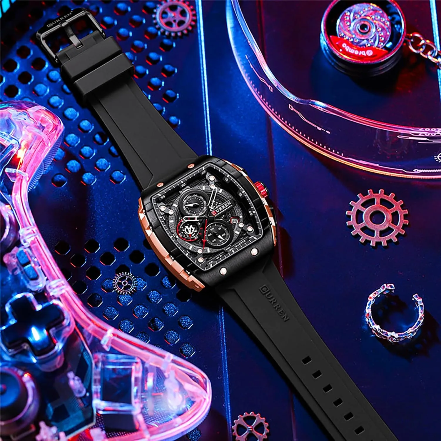 Men's Luxury Chronograph Watch Tonneau Waterproof Quartz Anaolog Date Display Silicone Strap Luminous Military Sports Outdoor Black White Watches for Men
