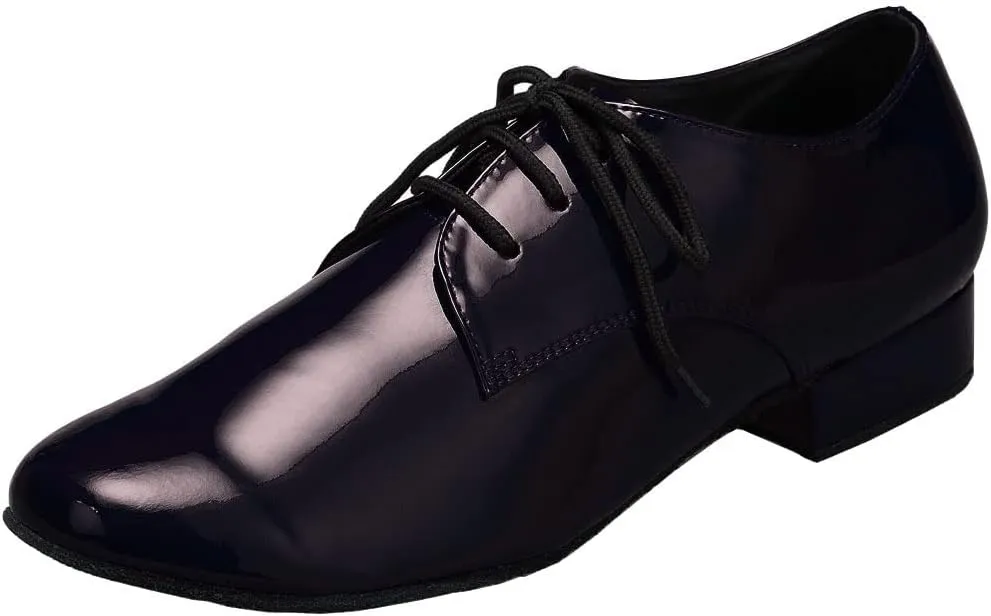 Mens Soft Leather Jazz Shoes Modern Latin Lace-up Closed Toe 4CM Standard Dance Shoes, Black, 10.5