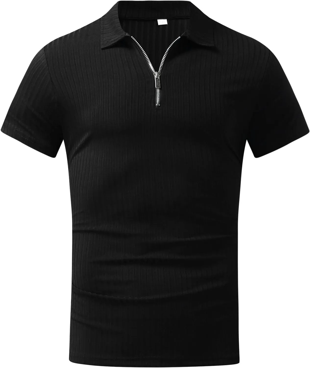 Mens Zip Up Vintage Polo Shirt Short Sleeve Stripe Classic Moisture Wicking Golf Tennis Shirts Casual Workout Tee Tops