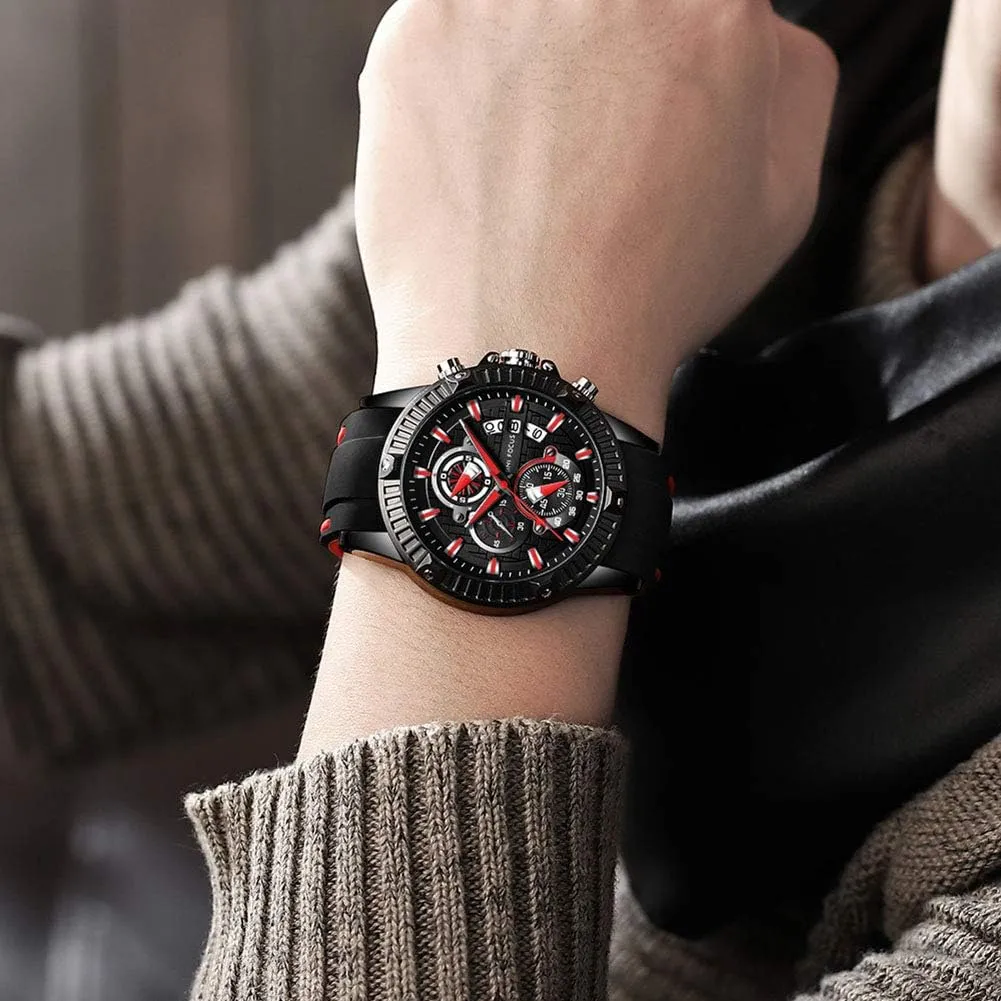MF MINI FOCUS Men Watch, Chronograph Waterproof Sport Analog Quartz Watches Blue Silicon Strap Fashion Wristwatch for Men