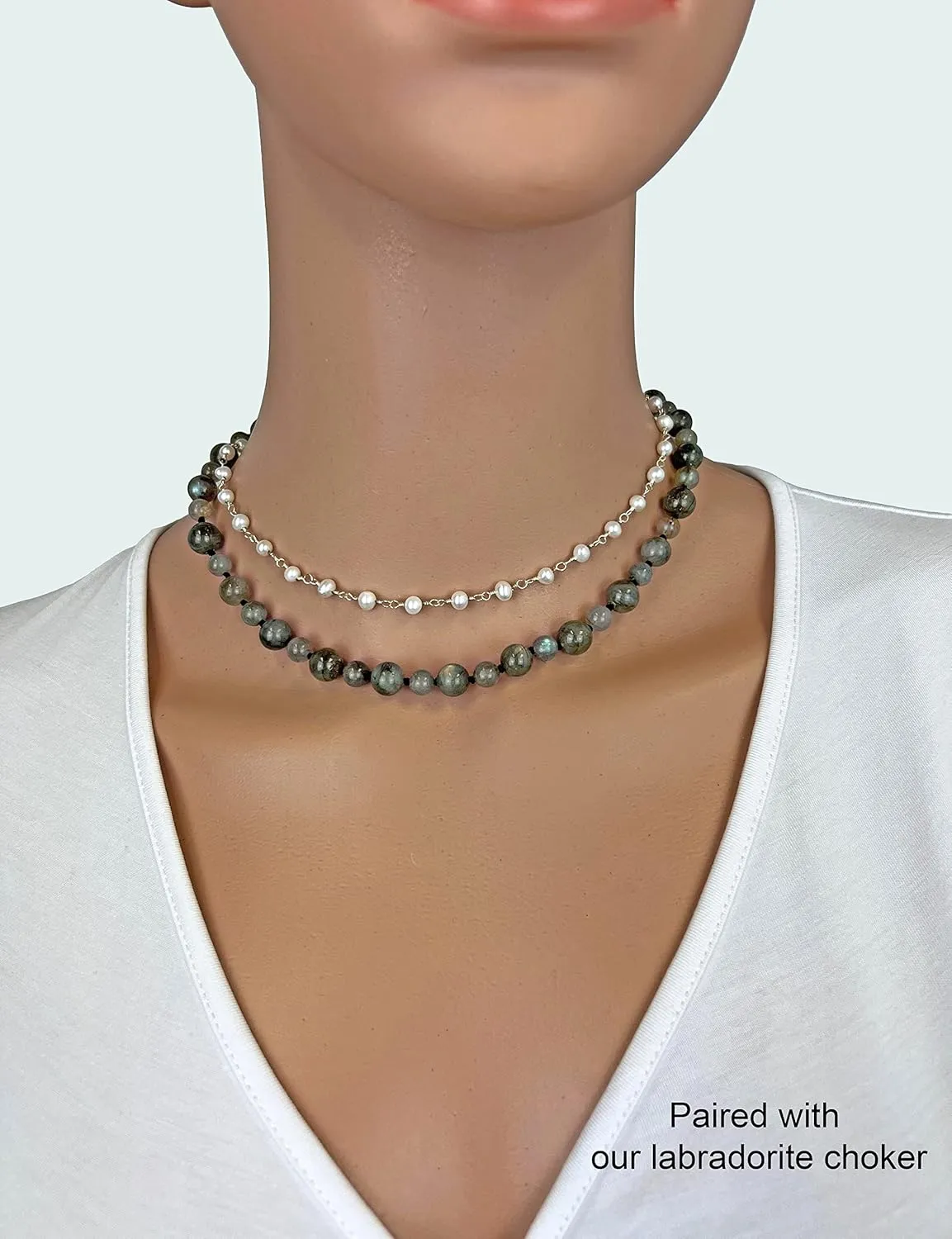 MGR MY GEMS ROCK! Beaded Semi Precious Stone Alternating Stone or Same Stone Collar or Choker Necklace for Wome, 14.50" Long with 3" Extender.