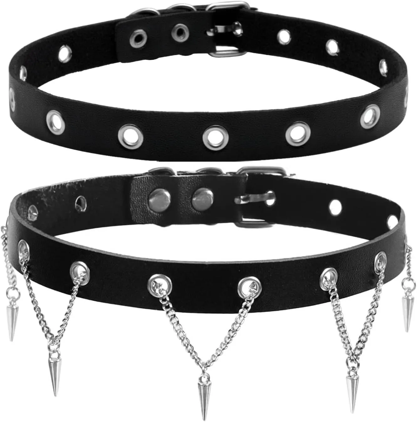 MILAKOO 2pcs Punk Gothic Pendant Choker for Women Men Eyelet Hoop Adjustable Collar Chains Necklace