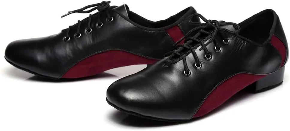 Minishion Men's Lace-up 1" Standard Heel Leather Suede Ballroom Latin Dance Shoes