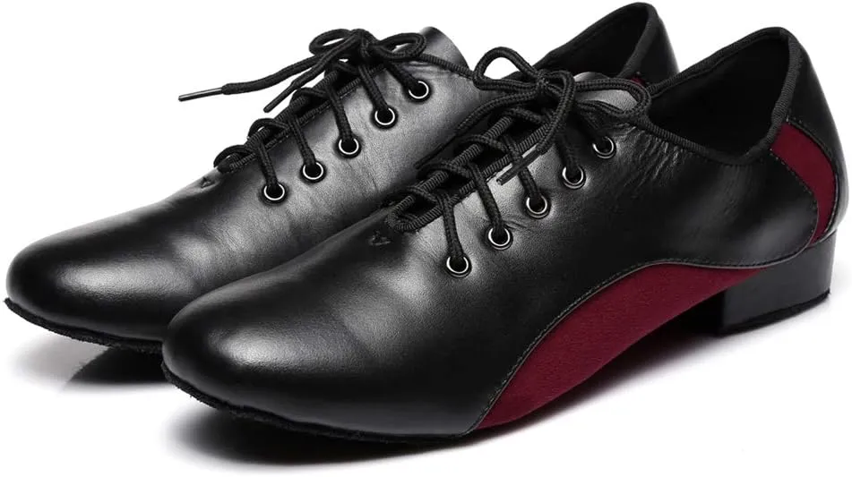 Minishion Men's Lace-up 1" Standard Heel Leather Suede Ballroom Latin Dance Shoes