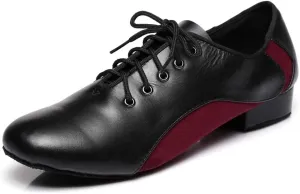 Minishion Men's Lace-up 1" Standard Heel Leather Suede Ballroom Latin Dance Shoes