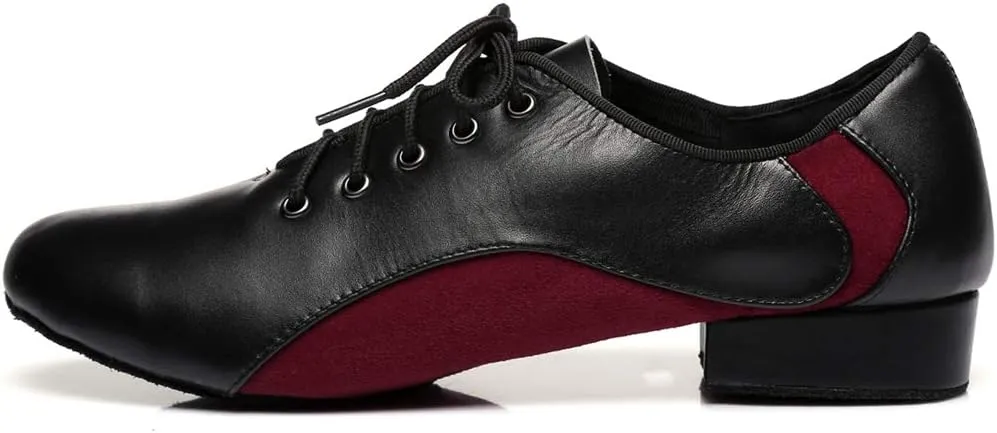 Minishion Men's Lace-up 1" Standard Heel Leather Suede Ballroom Latin Dance Shoes
