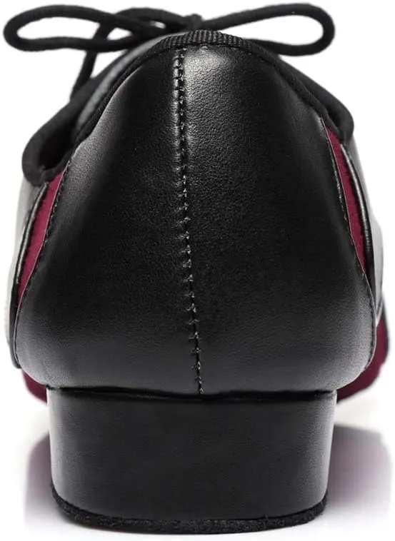 Minishion Men's Lace-up 1" Standard Heel Leather Suede Ballroom Latin Dance Shoes