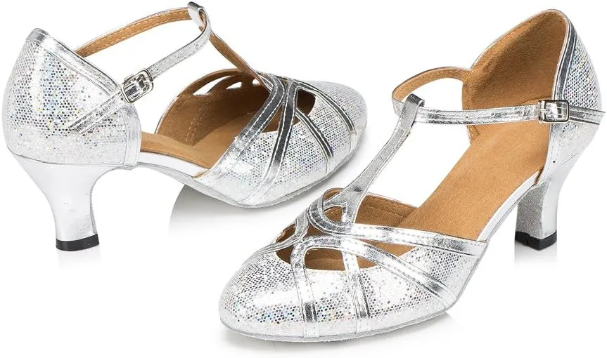 Misu Women's Closed Toe Suede Sole Latin Salsa Tango Practice Ballroom Dance Shoes with 3.1" Heel