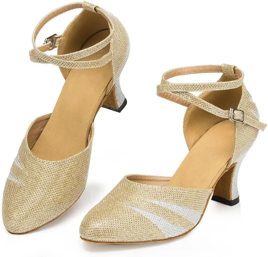 Misu Women's Closed Toe Suede Sole Latin Salsa Tango Practice Ballroom Dance Shoes with