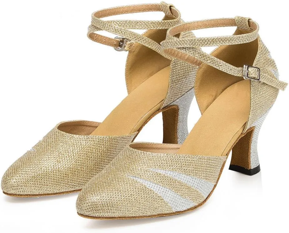 Misu Women's Closed Toe Suede Sole Latin Salsa Tango Practice Ballroom Dance Shoes with