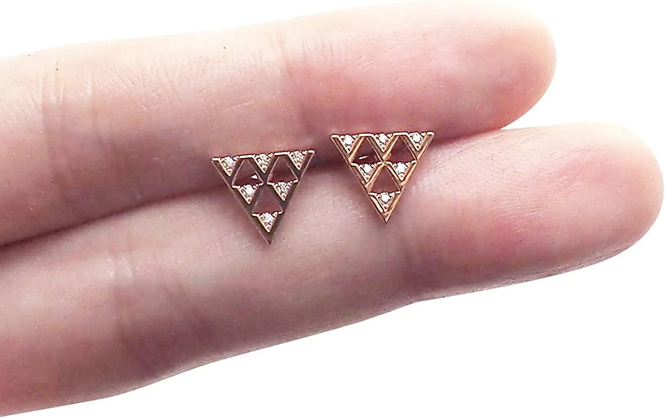 Miyabi Grace Womens Minimalist Cubic Zirconia CZ Triangle Pave 925 Sterling Beautiful & Comfortable Silver Stud Earrings,