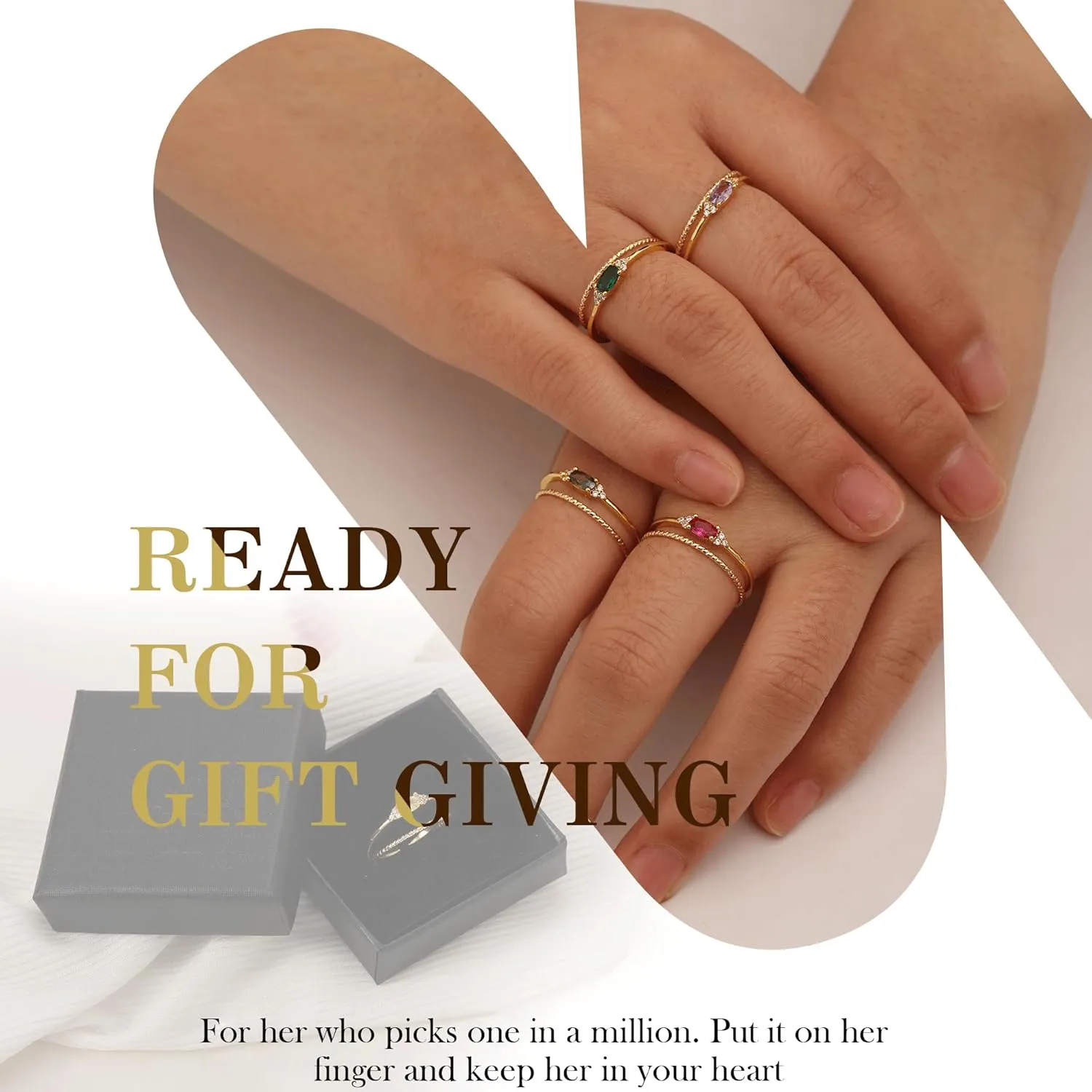 Mothers Day Gifts for Daughter Mom, Birthstone Rings for Women Non Tarnish Gold Rings Birthday Gifts Dainty Adjustable 1-12 Months Promise Ring Graduation Gift for Her Girlfriend Christmas Jewelry