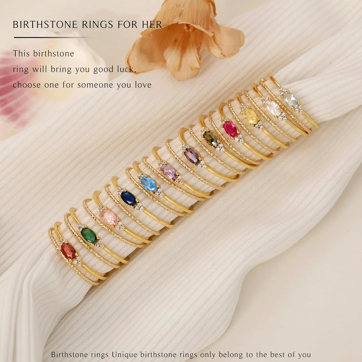 Mothers Day Gifts for Daughter Mom, Birthstone Rings for Women Non Tarnish Gold Rings Birthday Gifts Dainty Adjustable 1-12 Months Promise Ring Graduation Gift for Her Girlfriend Christmas Jewelry