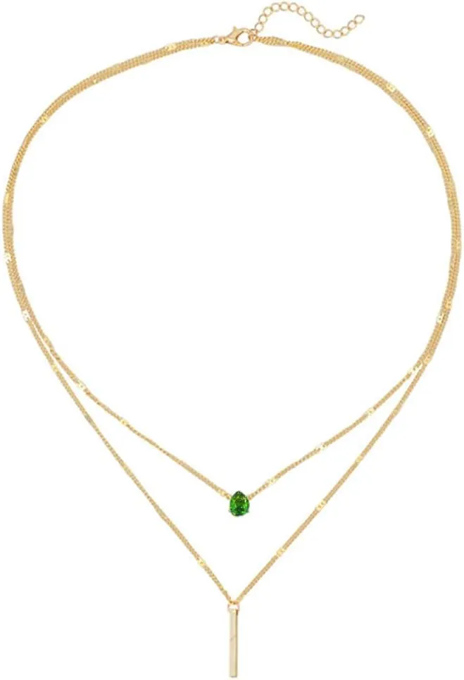 MYANAIL Double Layered Drop Shaped Crystal Pendant Necklace for Women 14k Gold Strip Bar Choker Clavicle Necklace Jewelry