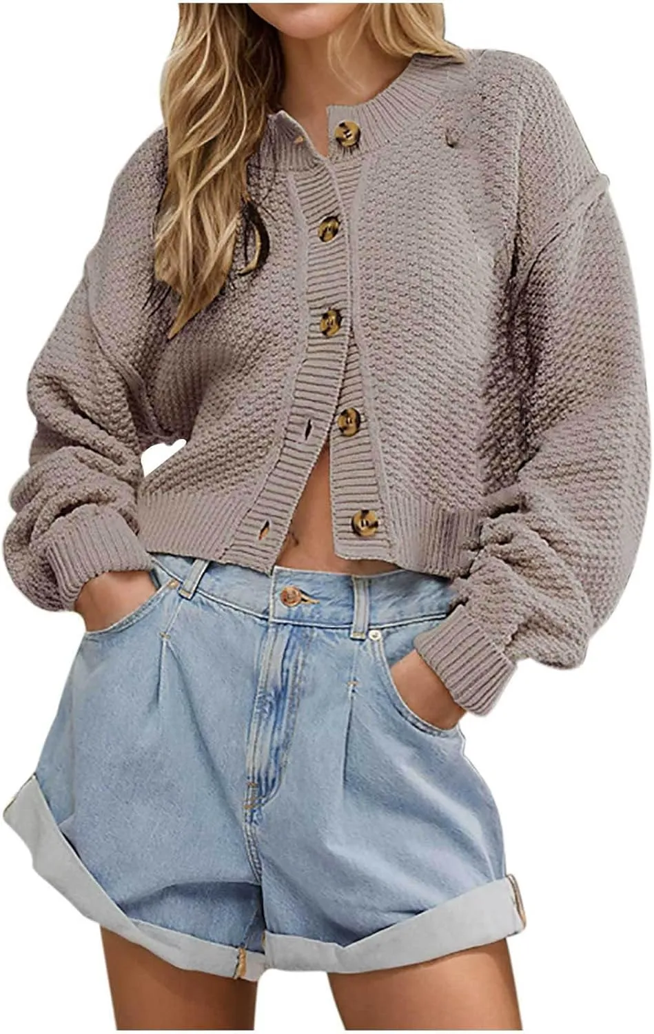 Mzkdieey Cardigan Sweater for Women Y2K Chunky Knit Cropped Sweaters Fall Casual Open Front Long Sleeve Button Knitwear Coat