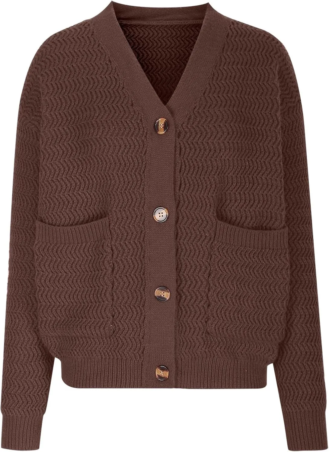 Mzkdieey Women's Chunky Knit Cardigans Sweater 2024 Fashion Casual Open Front Long Sleeve V Neck Button Up Outerwear Coats