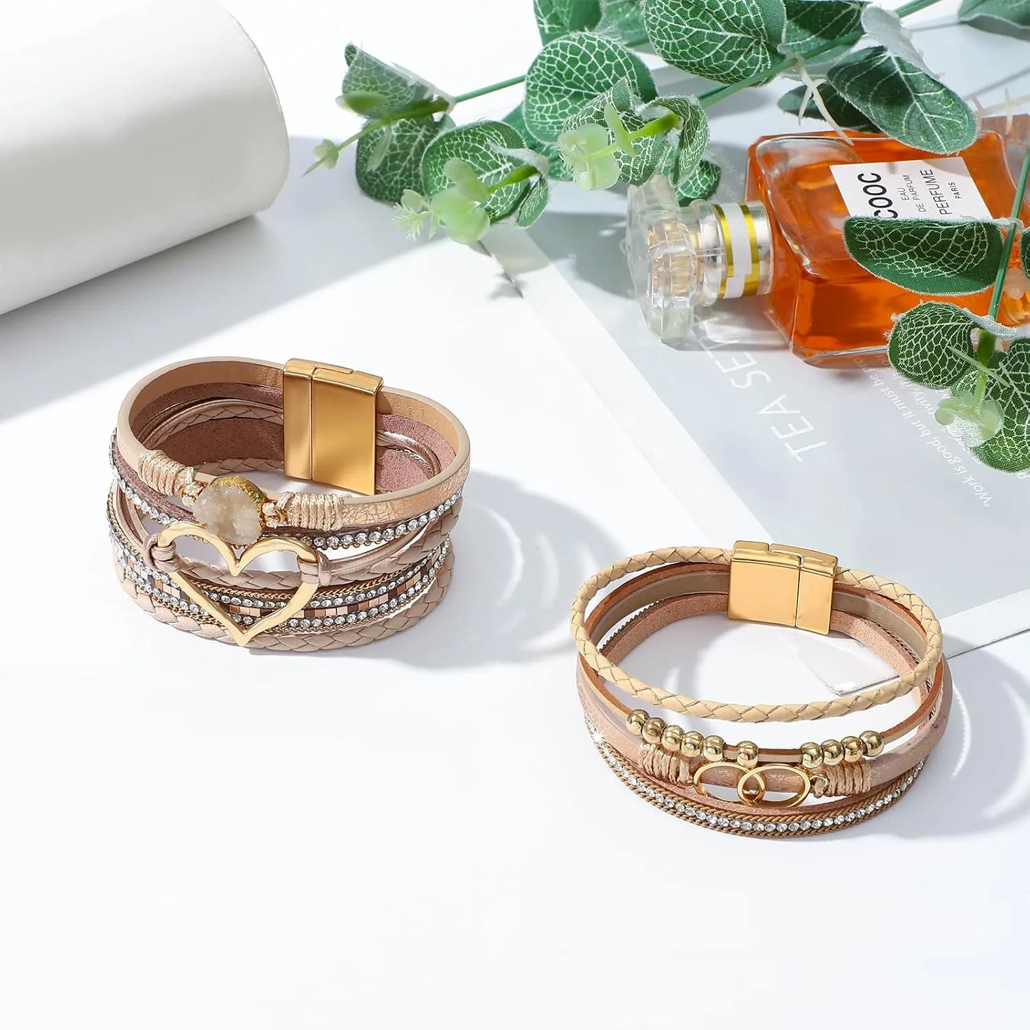 NEWITIN 6 Pieces Turquoise Bohemian Bracelet for Women Leather Cuff Bracelet Western Multilayer Bracelets Turquoise Wristbands for Women Men