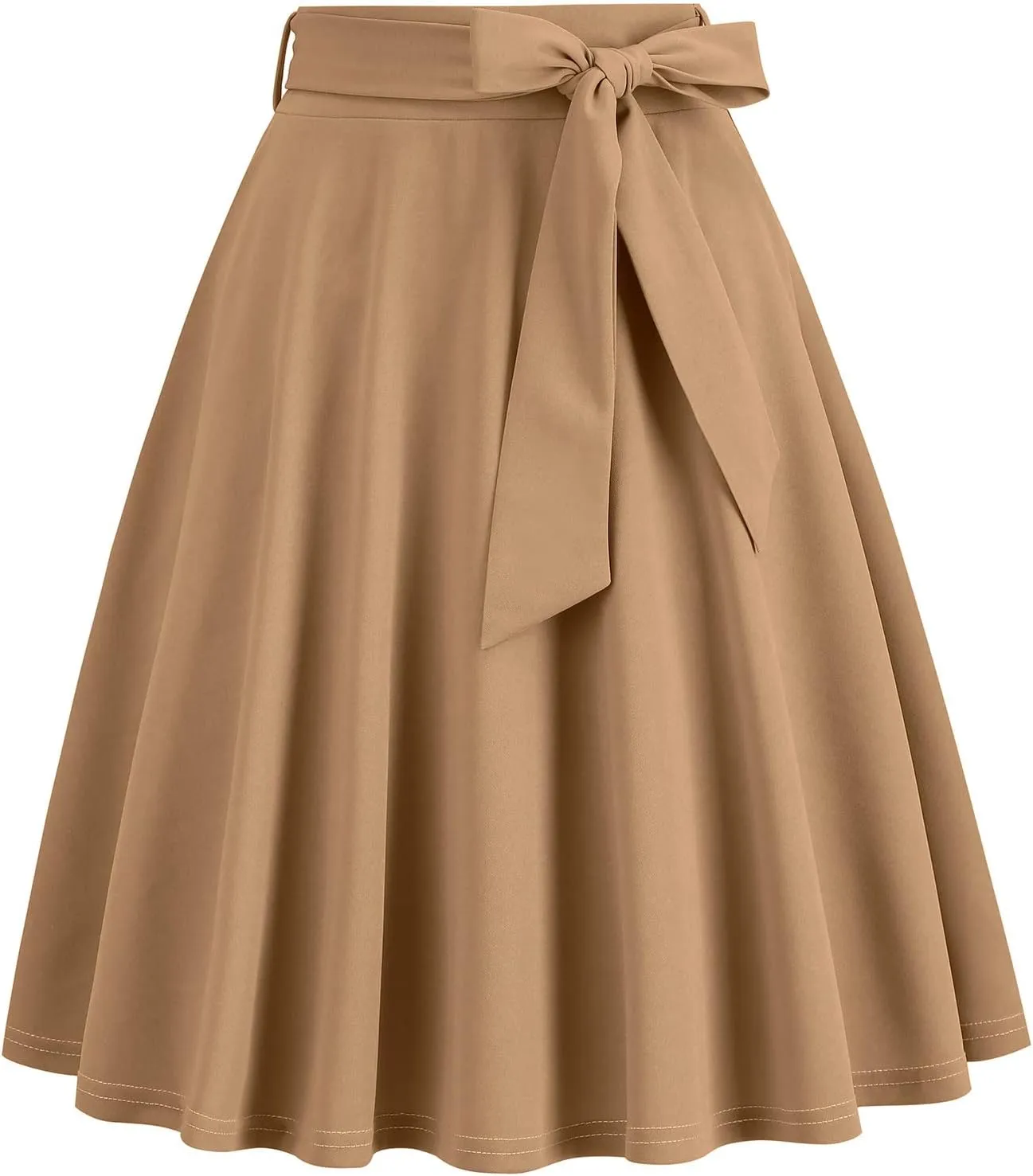 OBEEII Women's Pleated Vintage Skirt High Waist Flare A-Line Midi Skirts with Pockets