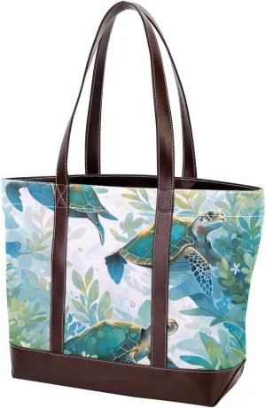 Ocean Turtle-229 Tote Bags Durable Leather Canvas Purses and Handbags for Women Top Handle Shoulder Satchel Hobo Bags