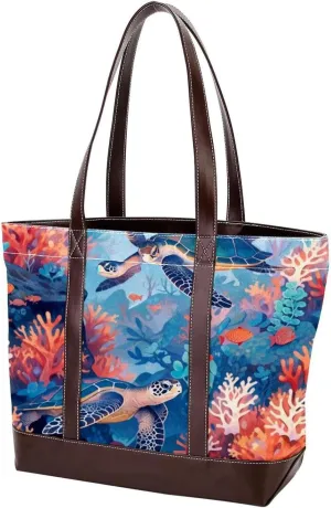 Ocean Turtle-265 Tote Bags Durable Leather Canvas Purses and Handbags for Women Top Handle Shoulder Satchel Hobo Bags