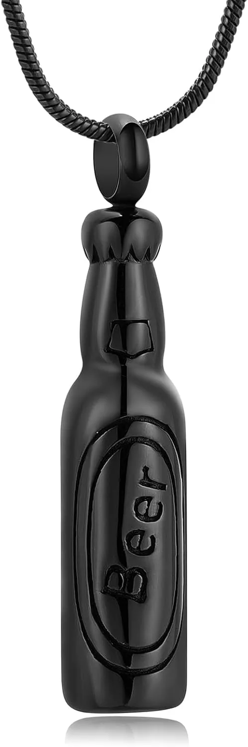 Oinsi Beer Bottle Cremation Jewelry for Ashes Stainless Steel Cylinder Tube Memorial Urn Necklace Keepsake Pendant Jewelry for Human Ashes with Filling Kits