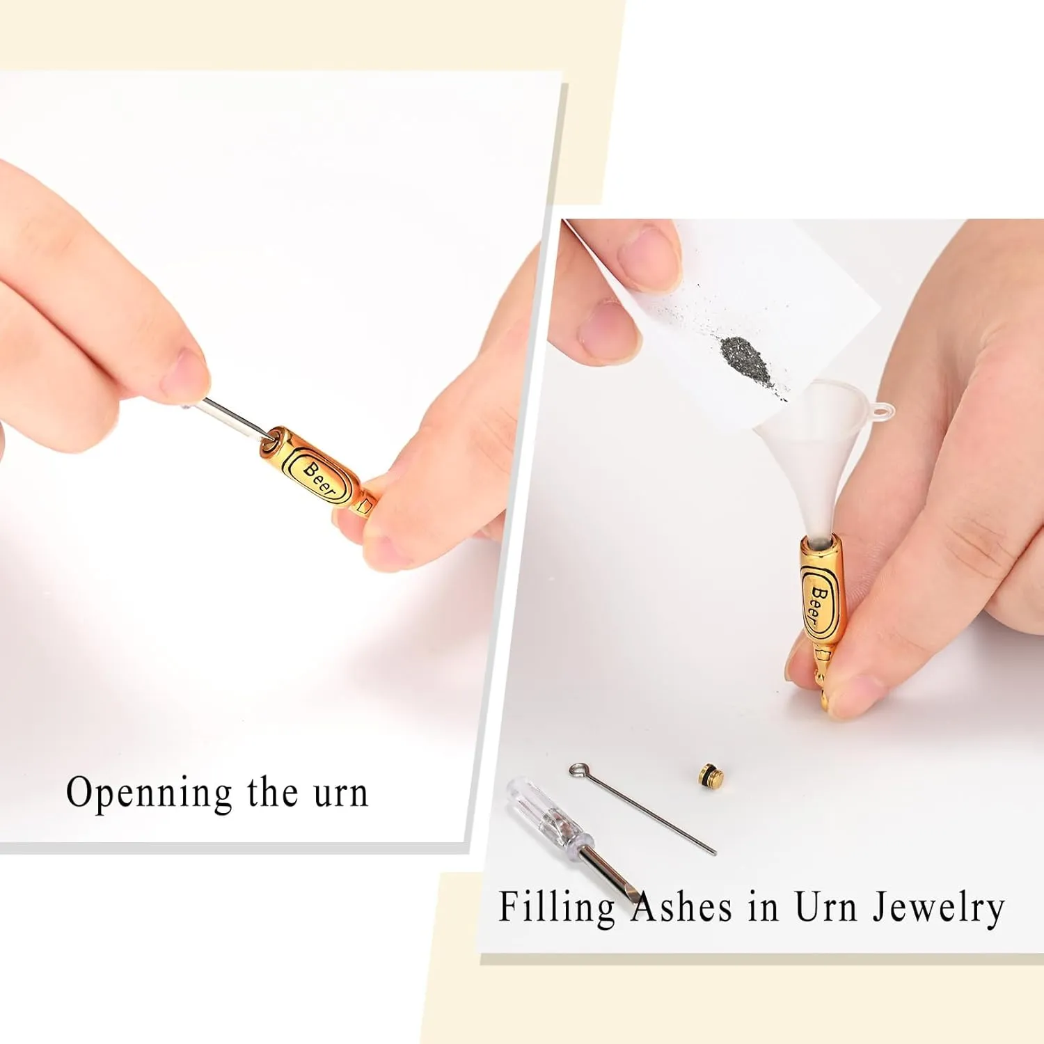 Oinsi Beer Bottle Cremation Jewelry for Ashes Stainless Steel Cylinder Tube Memorial Urn Necklace Keepsake Pendant Jewelry for Human Ashes with Filling Kits