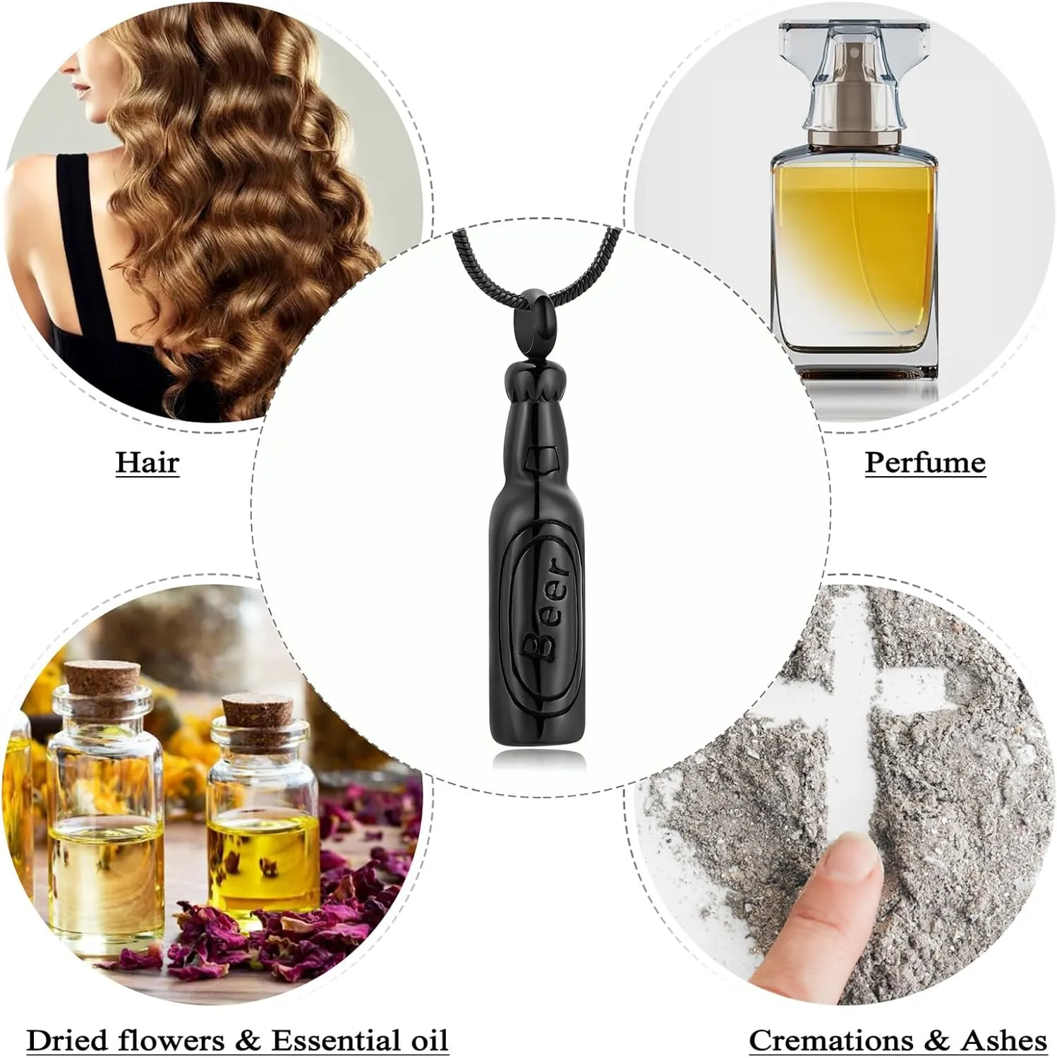 Oinsi Beer Bottle Cremation Jewelry for Ashes Stainless Steel Cylinder Tube Memorial Urn Necklace Keepsake Pendant Jewelry for Human Ashes with Filling Kits