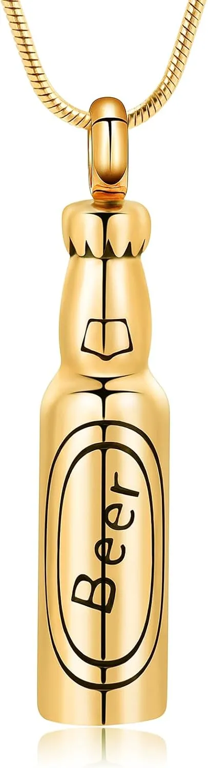 Oinsi Beer Bottle Cremation Jewelry for Ashes Stainless Steel Cylinder Tube Memorial Urn Necklace Keepsake Pendant Jewelry for Human Ashes with Filling Kits