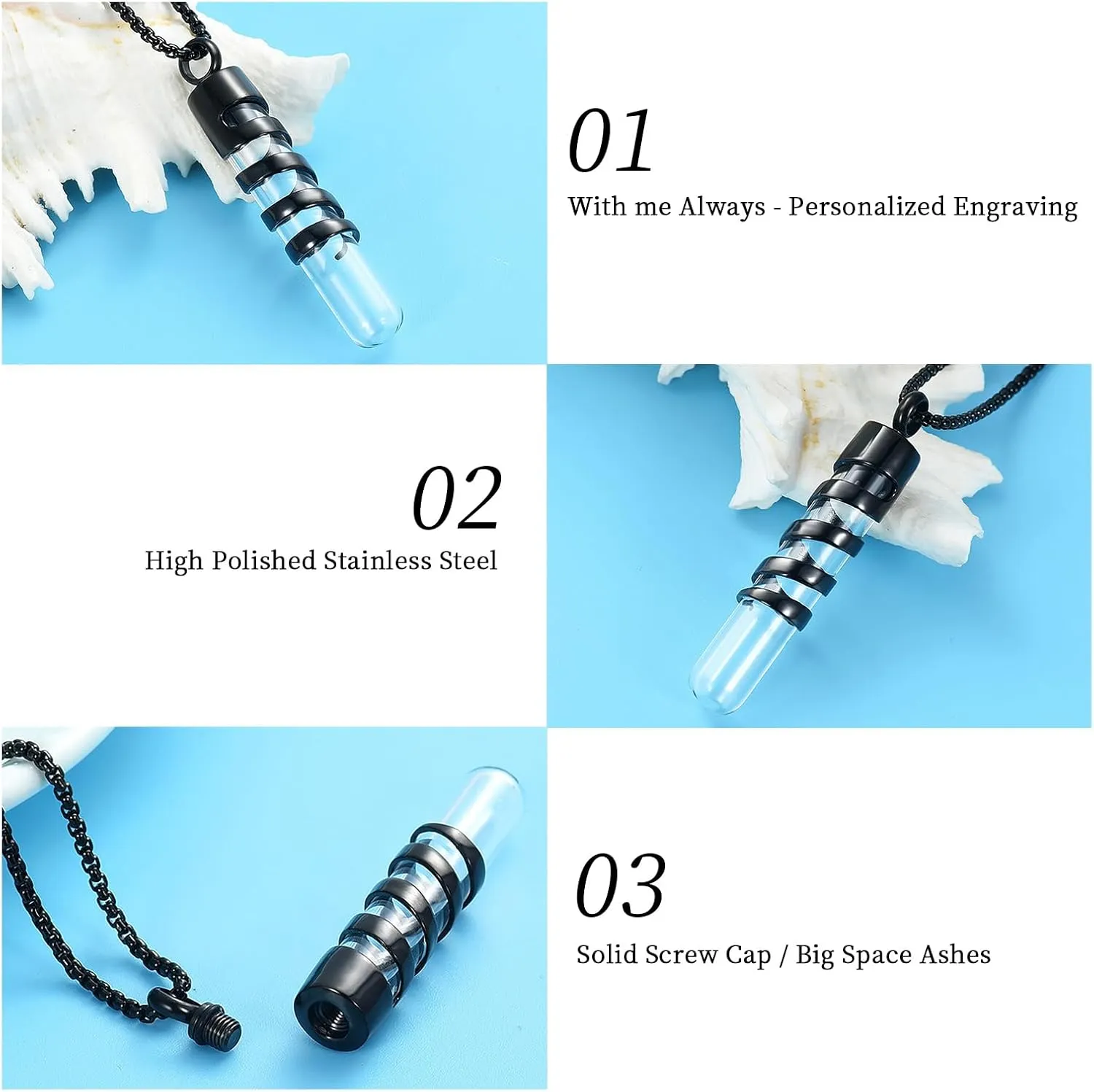 Oinsi Clear Glass Tube Cremation Urn Jewelry Ashes Holder Necklace Keepsake Memorial Pendant Including Box/Fill Kits
