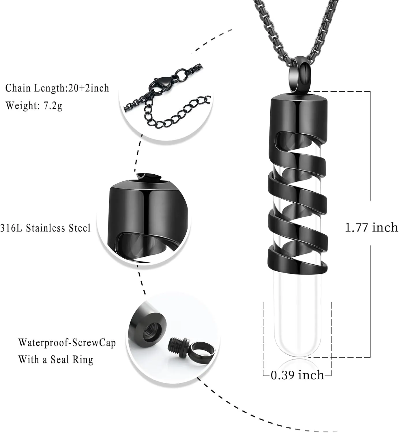 Oinsi Clear Glass Tube Cremation Urn Jewelry Ashes Holder Necklace Keepsake Memorial Pendant Including Box/Fill Kits