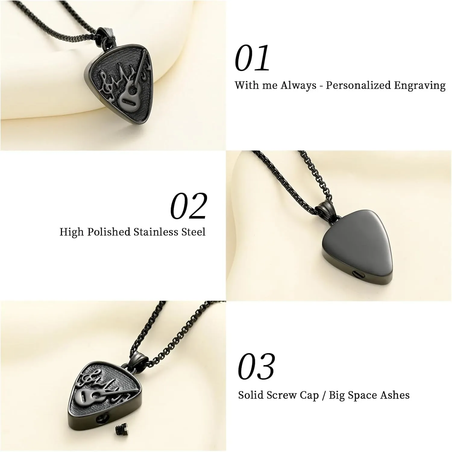 Oinsi Guitar Pick Urn Necklace for Ashes Cremation Jewelry Guitar Pendants Ashes Holder Memorial Necklace Cremation Jewelry for Human with Filling Kits