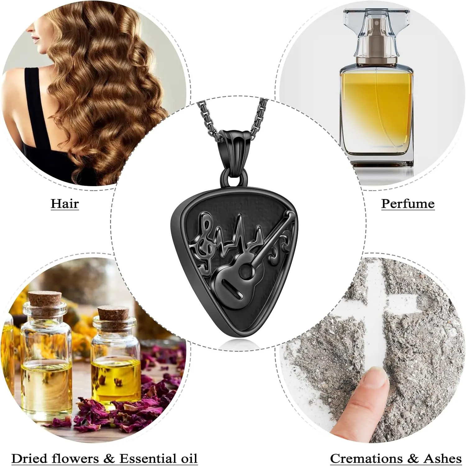 Oinsi Guitar Pick Urn Necklace for Ashes Cremation Jewelry Guitar Pendants Ashes Holder Memorial Necklace Cremation Jewelry for Human with Filling Kits
