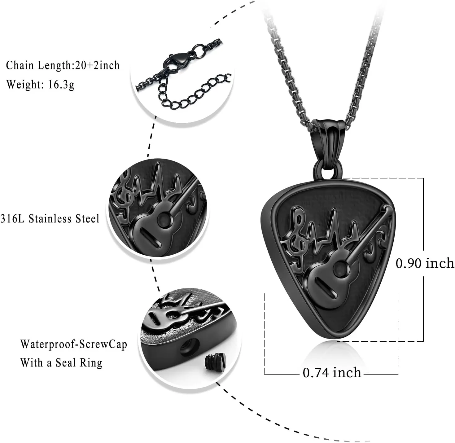 Oinsi Guitar Pick Urn Necklace for Ashes Cremation Jewelry Guitar Pendants Ashes Holder Memorial Necklace Cremation Jewelry for Human with Filling Kits