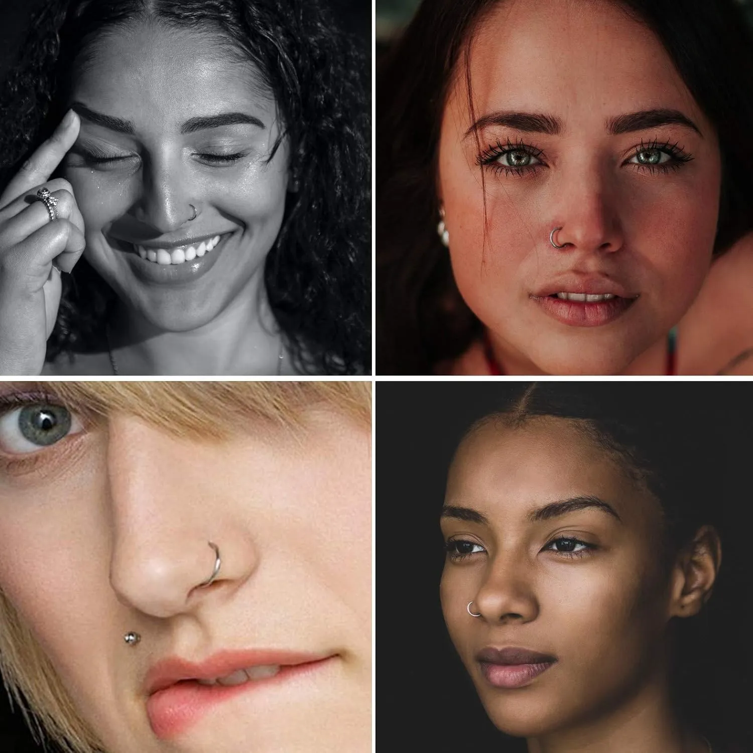OMAIGAR Nose Rings Studs, 60pcs Straight or L-Shaped or Screw Nose Studs for Women Men, Surgical Stainless Steel Hypoallergenic Nose Piercing Jewelry 1.5/2/2.5mm Size Rhinestone and Ideal Gift
