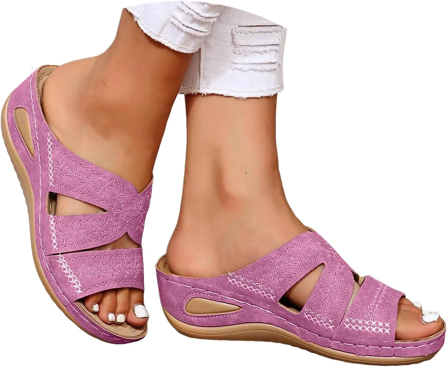 Orthopedic Sandals for Women Wide Width, Women Summer Comfortable Sandals Arch Support Wedge Sandal 2025 Slides Sandal Dress Shoes for Plantar Fasciitis